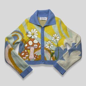 HOUSE OF SUNNY Mushroom Daisy Cardigan Colorful Retro Size 4